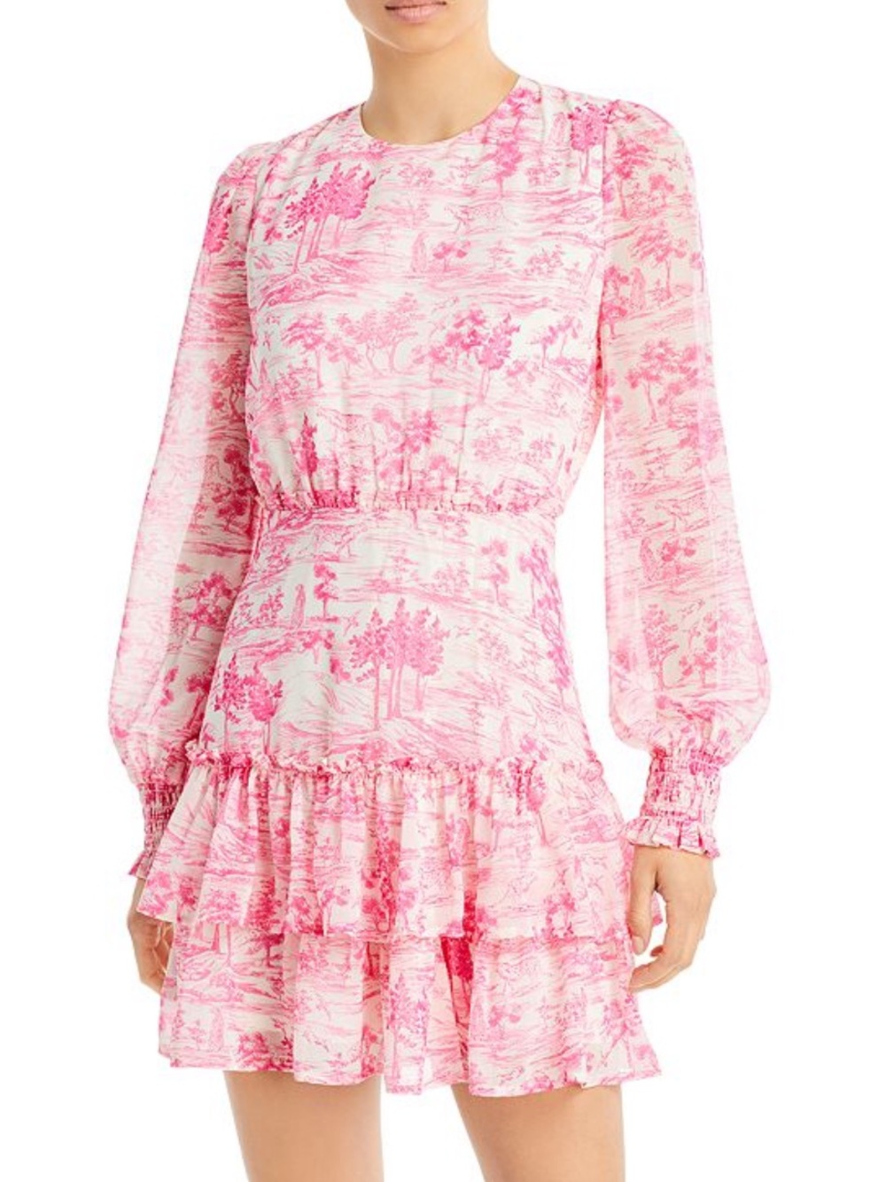 Aqua Toile Printed Ruffled Mini Dress